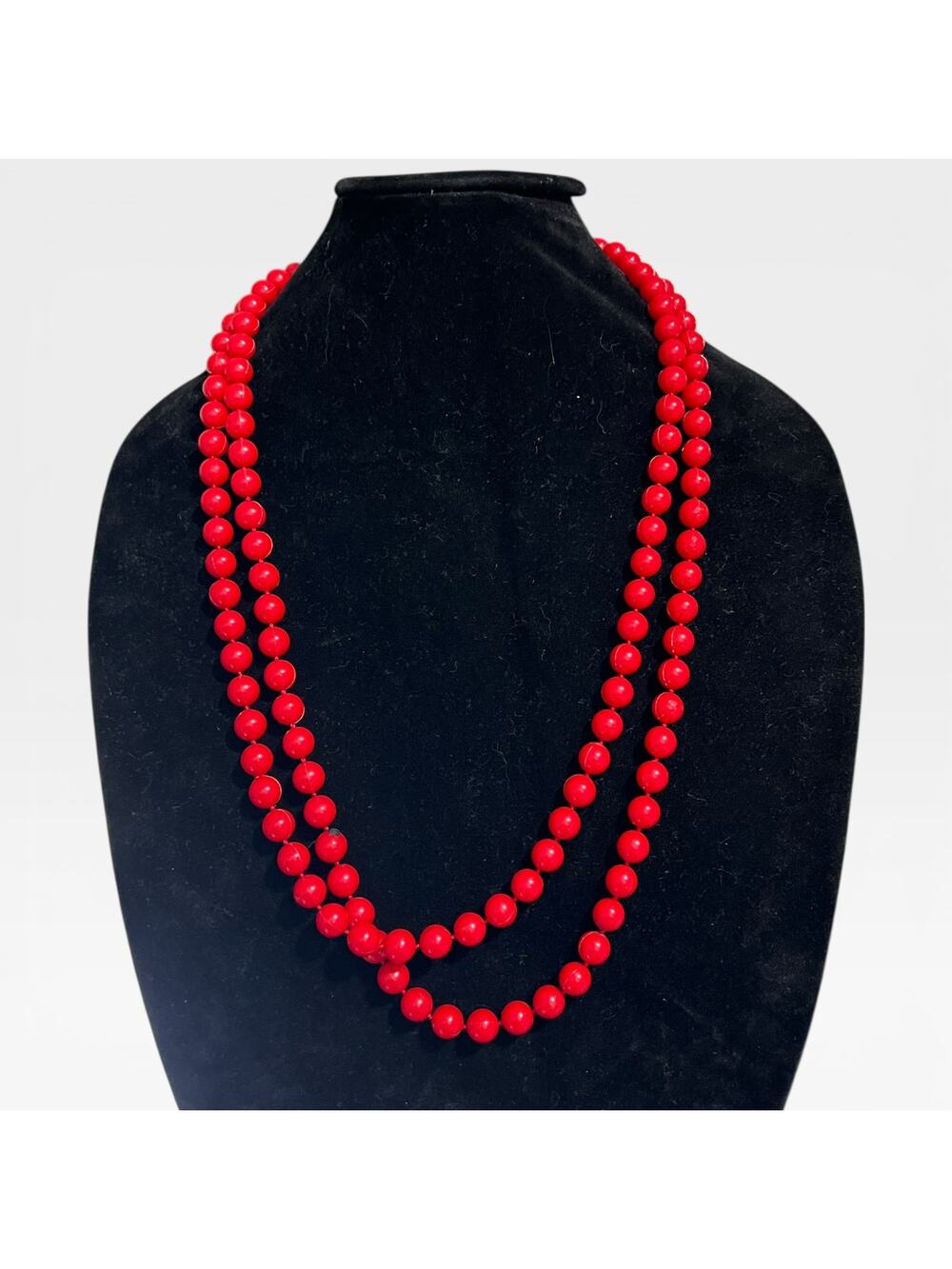 Vintage Red Beaded Necklace Long Strand Retro Statement Jewelry